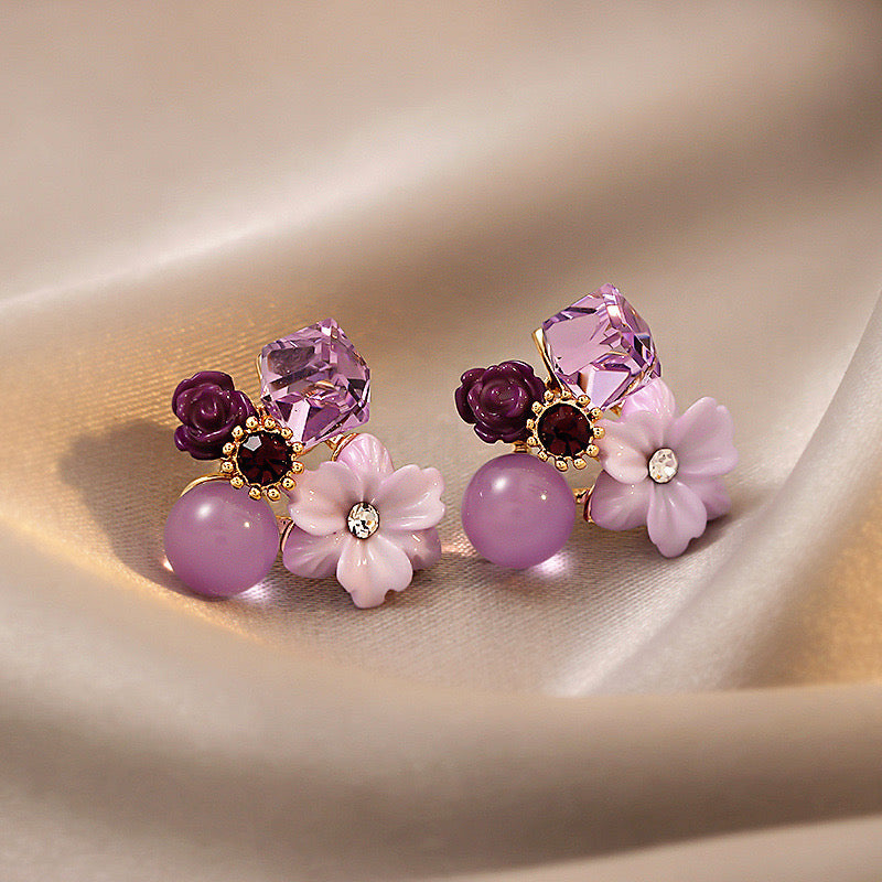 Purple Floral Studs