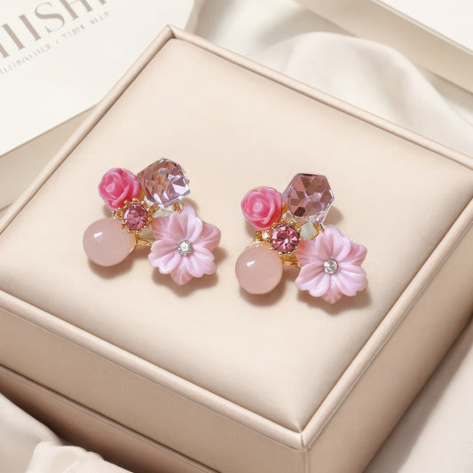 Pink Floral Studs