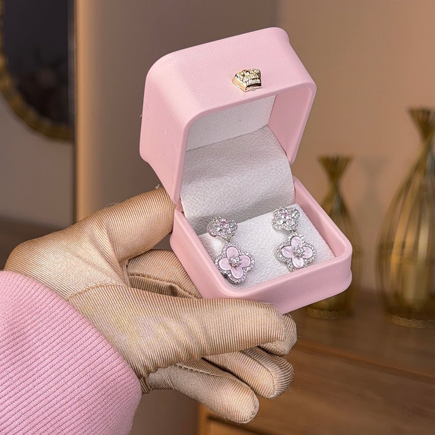 Blush Clover Crystal Earrings