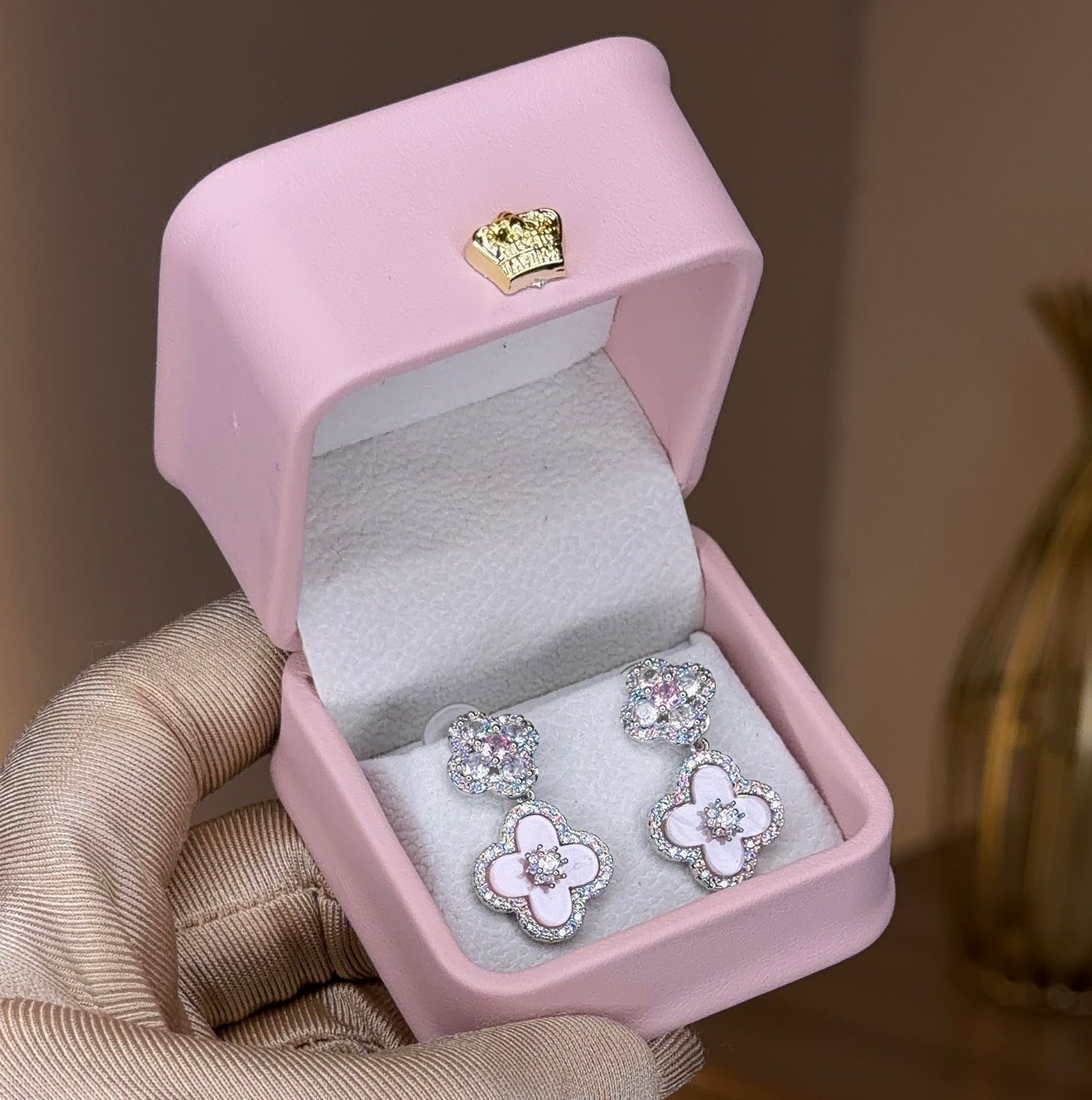 Blush Clover Crystal Earrings