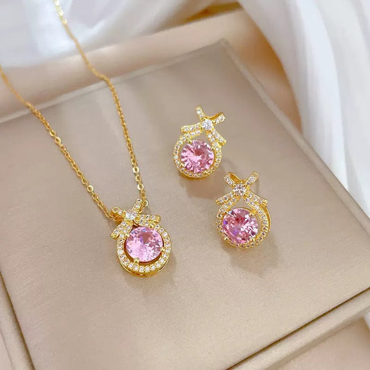 Pink Crystal Pendant Set